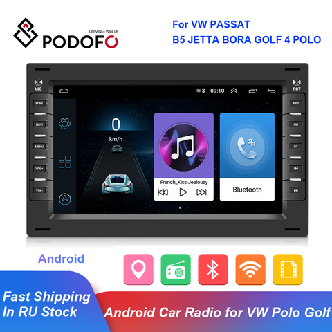 Podofo – autoradio Android, Navigation GPS, lecteur multimédia MP5, stéréo, 2din, pour voiture VW PASSAT B5 JETTA BORA GOLF 4 POLO MK5 MK4 MK3 T5 ► Photo 1/6