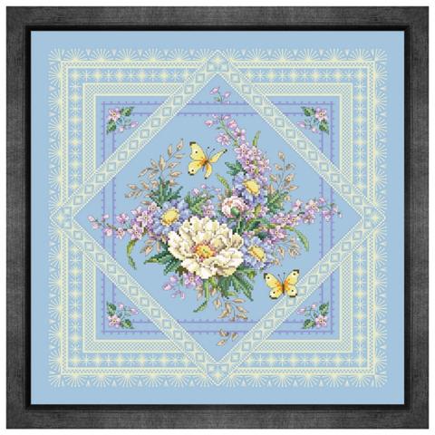 Kit de points de croix en dentelle et fleurs, motif simple 14ct 11ct, tissu bleu ciel, coton soie, broderie, bricolage, mur fait à la main, grande image ► Photo 1/5