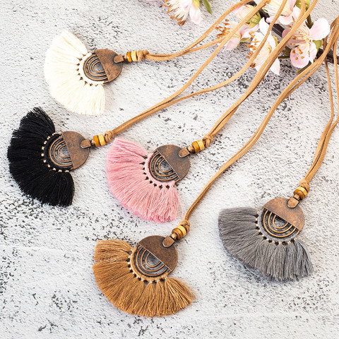 Nouveau Gland Pendentifs Collier 18 Couleurs Choix Frange Chandail Colliers Boho 80 cm Chaîne En Cuir Long Collier Femmes Cadeaux Maxi Choker Déclaration Bijoux Dropshipping En Gros ► Photo 1/6