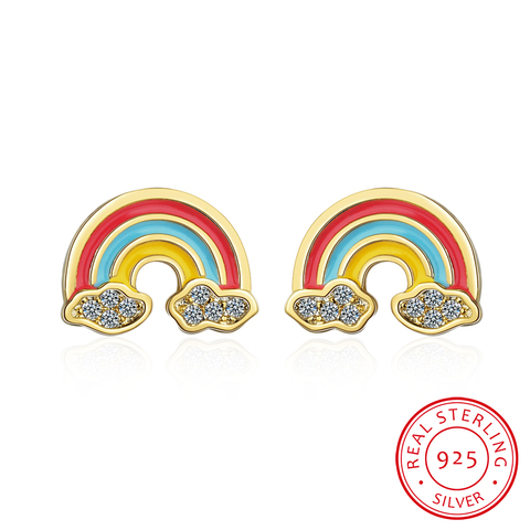 Boucles d'oreilles en argent Sterling 100% 925, 5mm x 12mm, nuage arc-en-ciel avec CZ, pour adolescentes, amies, enfants, XY1029 ► Photo 1/5