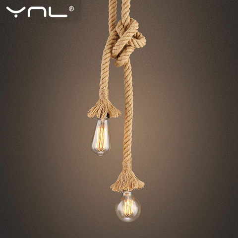 Corde de chanvre pendentif lumières Vintage rétro suspension lampe E27 AC 85-265V décor industriel maison Restaurant pendentif lampe Edison lampe à main ► Photo 1/6