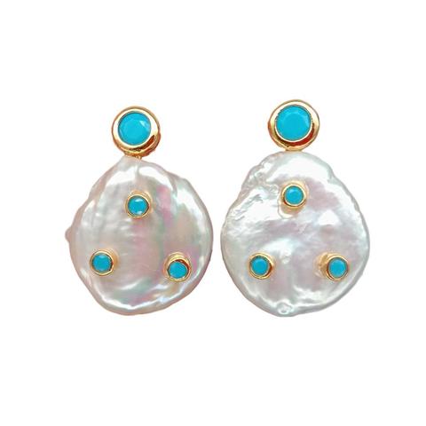 Boucles d'oreilles en perles blanches de culture d'eau douce pour femmes, multicolores, pavé de Cz ► Photo 1/6