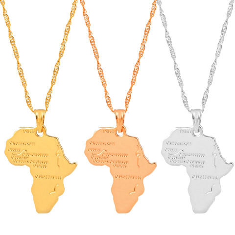 Anniyo – Collier pendentif en carte africaine, pour homme et femme, couleur argent et or, bijoux éthiopiens, vente en gros, article Hip-Hop, #132106 ► Photo 1/6