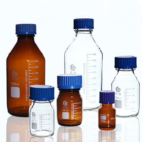Bouteille de réactif transparente/marron de laboratoire, bouteille scellée bouteille d'échantillon en verre de laboratoire ► Photo 1/4