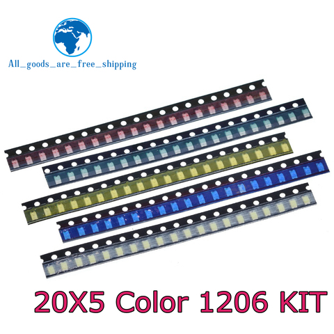 100 pièces = 5 couleurs x20pcs 1206 lumière LED SMD paquet rouge blanc vert bleu jaune 1206 kit led ► Photo 1/6