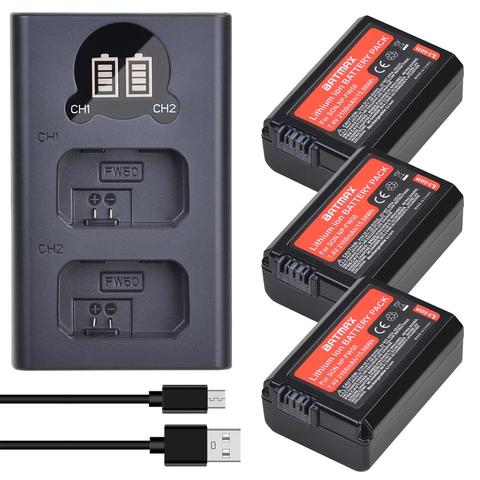 2 Pièces 2160mAh NP-FW50 NP FW50 NPFW50 Batterie Akku + LCD Double Chargeur pour Sony Alpha a6500 a6300 a7 7R a7R a7R II a7II NEX-3 NEX-5 ► Photo 1/6