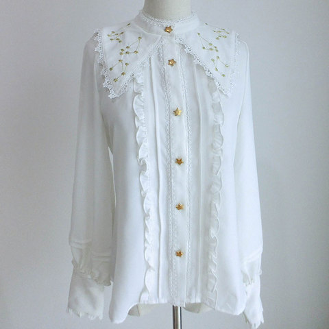 Blouse Lolita brodée Constellation, Blouse en mousseline de soie, col de marin, pour femmes ► Photo 1/6