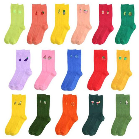 Hiver drôle dessin animé Fruits chaussettes avocat banane cerise pêche filles Kawaii Meias coréen Harajuku broderie longues chaussettes colorées ► Photo 1/6