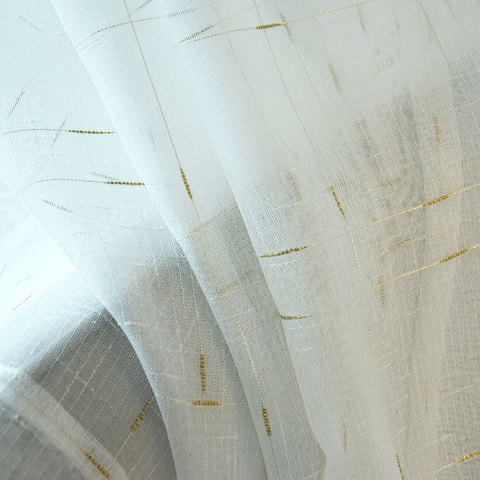 Rideau en Tulle en lin moderne, draperies de criblage pour fenêtre de salon, Plaid doré, Voile pur pour cuisine, décoration de maison ► Photo 1/6