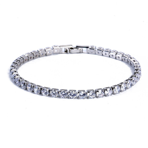 Bracelet de Tennis en zircone cubique pour femmes, couleur argent, 4mm ► Photo 1/2