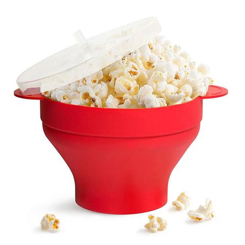 Bol pliable en Silicone | Bol à pop-corn Portable réutilisable pour micro-ondes, conteneur outil de cuisson de cuisine avec couvercle ► Photo 1/6