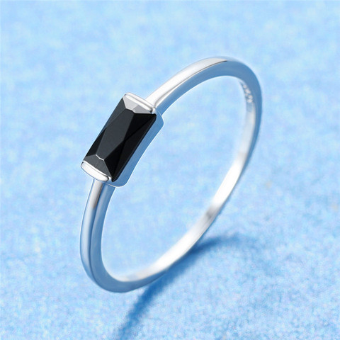 Petite bague en pierre noire pour femmes, adorable, bague de fiançailles en argent Sterling 100% véritable 925, promesse pour femmes ► Photo 1/6