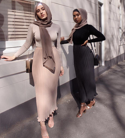 Longue jupe plissée en mousseline de soie, jupe élastique, taille haute, vêtements islamiques africains turcs, Maxi de fête ► Photo 1/6