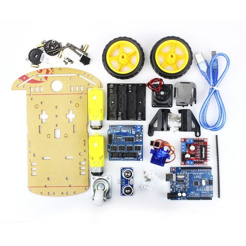 Moins cher Robot intelligent moteur voiture châssis Kit évitement suivi vitesse encodeur batterie boîte 2WD Module à ultrasons pour Arduino bricolage ► Photo 1/4