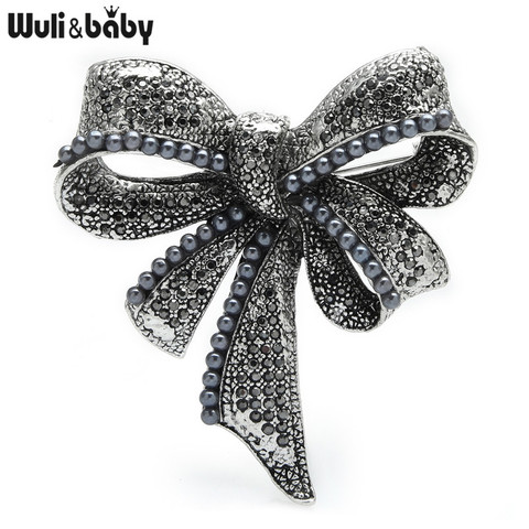 Wuli & baby – broche à nœud papillon Vintage pour femme, classique, strass, perle, fleur, fête, bureau, cadeau ► Photo 1/3