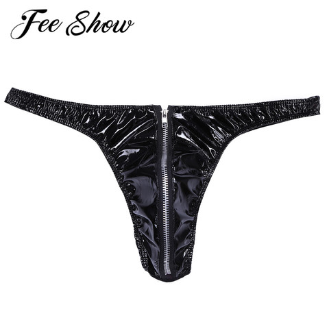 Sous-vêtements Sexy en cuir pour hommes, Bikini à fermeture éclair, sous-vêtements pour Lingerie Gay, cordes G et tongs ► Photo 1/6