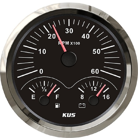 KUS 110mm 3 en 1 jauge multifonctionnelle tachymètre niveau de carburant voltmètre 12V avec rétro-éclairage rouge/jaune ► Photo 1/3