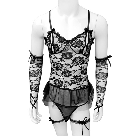 Sexy lingerie Sissy hommes érotique mariée uniforme dentelle chemise de nuit voir à travers les sous-vêtements tentation couple sexe jouer valentine cadeaux ► Photo 1/6