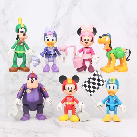 7 pièces/ensemble Disney Mickey Mouse Minnie Mouse Figure d'anime Donald canard scène course gâteau décoration PVC Moedel jouets pour anniversaire ► Photo 1/6