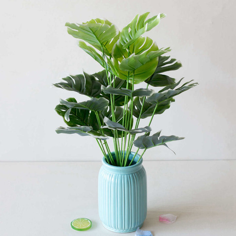 Monstère artificielle verte, 49cm 18 fourchettes, fausses plantes pour décoration de la maison de Style nordique, accessoire pour la chambre à coucher, le salon ► Photo 1/6