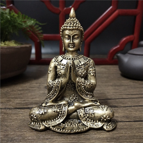 Statues de bouddha de thaïlande, décoration de la maison, couleur Bronze, résine, artisanat, Sculpture de méditation, ornements Figurines Feng Shui ► Photo 1/6