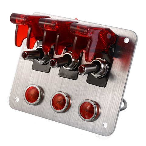 Panneau de interrupteurs à bascule rouge | Universel en aluminium 12V 20A pour automobile 3 lampes de contrôle, pour voiture camions bateaux remorque Marine ► Photo 1/6