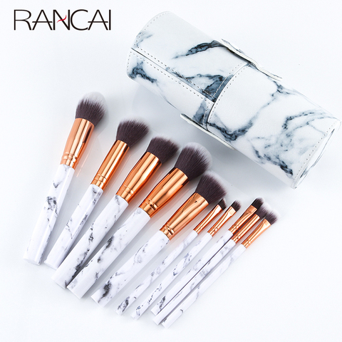 Professionnel 10 pièces pinceaux de maquillage en marbre ensemble doux fond de teint poudre fard à paupières brosse beauté marbre maquillage outils avec cylindre ► Photo 1/6