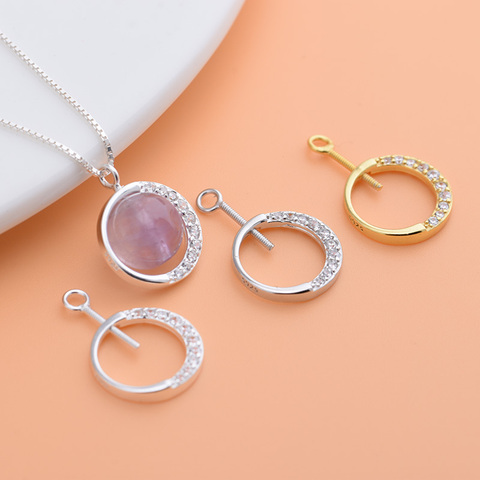 Pendentif rond fileté en argent sterling S925, collier à faire soi-même fait main ► Photo 1/5