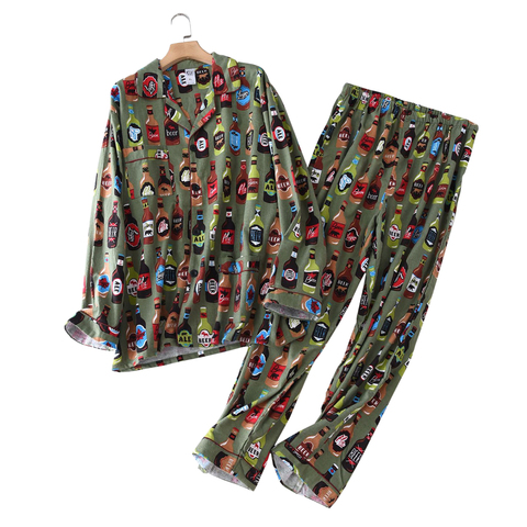Printemps mode Vintage 100% coton pyjamas ensembles vêtements de nuit pour hommes décontracté mâle maison vêtements pyjamas hommes homewear grande taille ► Photo 1/6