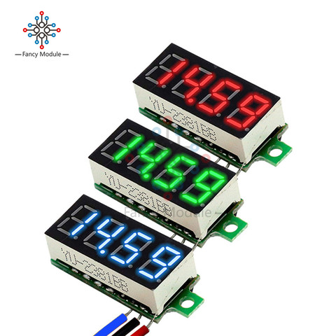 Mini voltmètre numérique de 0.36 pouces, 4 chiffres 0-100V DC, panneau de tension électrique, jauge de testeur de tension électrique, trois fils pour voiture et moto ► Photo 1/6