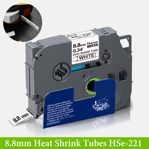 Tubes thermorétractables pour étiquette Brother HSe221, HSe-221, 8.8mm x 1.5m, noir sur blanc, utilisation en HS-221, PT-D210, PT-D400, PT-E300 ► Photo 1/6
