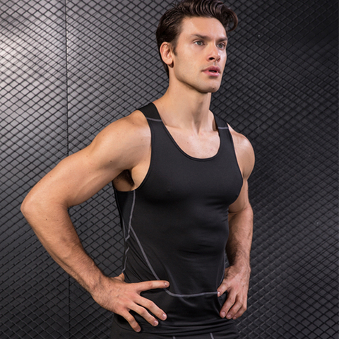 T-shirt de sport sans manches pour hommes, chemises de musculation et de Compression, Slim, gilet de course ► Photo 1/6