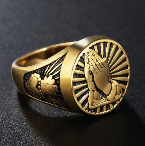 Bague en métal de haute qualité pour hommes, bijoux de prière de Religion chrétienne ► Photo 1/5