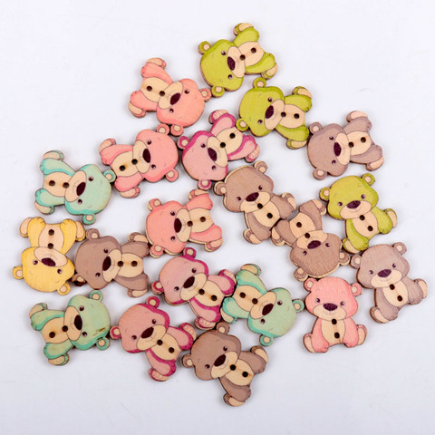 20 pièces 23x27mm bande dessinée mixte belle ours peint boutons en bois décoratifs pour artisanat de Scrapbooking à la main ► Photo 1/6