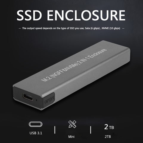 USB Type C SSD boîtier externe boîtier de disque boîtier disque dur externe pour PC M.2 NGFF NVME SATA M/B clé boîtier de disque dur ► Photo 1/6