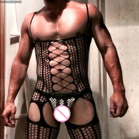 SHENGRENMEI hommes siamois vêtements de nuit ouvert entrejambe bas serrés Teddies body hommes sous-vêtements Sexy Lingerie maille vêtements de nuit ► Photo 1/1