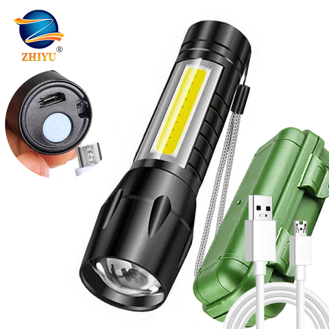 ZHIYU – lampe de poche haute puissance, rechargeable par USB, pour la maison, l'extérieur, le Camping, le vélo, noir, T6, Led, Zoomable, 3 modes d'éclairage ► Photo 1/6