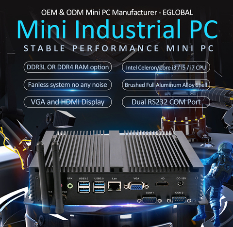 Mini PC industriel i7-8565u/i5-8250u/i3-7100u, Fanless, 1 x Lan, 2 x rs-232, sous Windows 10 Pro, Linux, 7 x USB, wi-fi, HD ► Photo 1/6