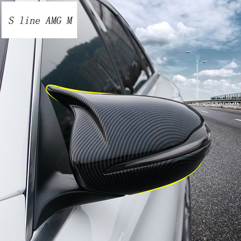Fibre de carbone de style de voiture pour Mercedes Benz C E classe W205 W213 GLC rétroviseur cadre klaxon de porte couvre autocollants accessoires ► Photo 1/6