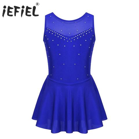 IEFiEL enfants adolescent brillant robe de patinage artistique patinage sur glace vêtements de danse justaucorps de gymnastique pour les filles Costumes contemporains robes ► Photo 1/6