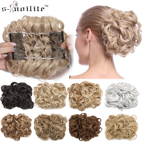 S-noilite 1 pièces cheveux synthétiques grand Chignon chignon deux pinces à peigne en plastique en chignon postiche femmes updo Chignon extension de cheveux ► Photo 1/6