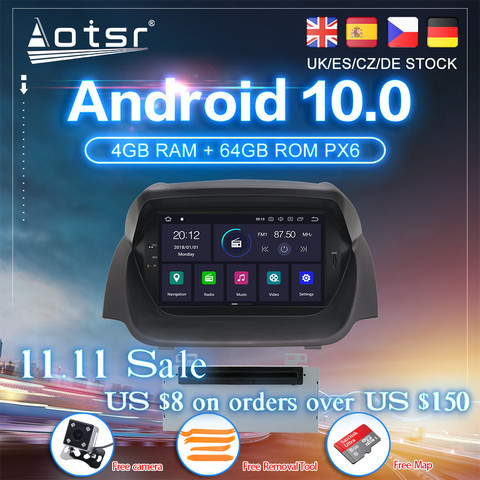 Autoradio Android 10.0, Navigation GPS, lecteur DVD, unité centrale multimédia, vidéo, stéréo, pour voiture Ford Fiesta MK7 (2013, 2014, 2015, 2016) ► Photo 1/6