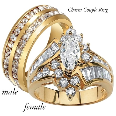 Carofeez – bague de Couple en acier inoxydable, Double rangée de zircons pour hommes, luxueuse, géométrique, cristal, strass, cadeau pour femmes ► Photo 1/5