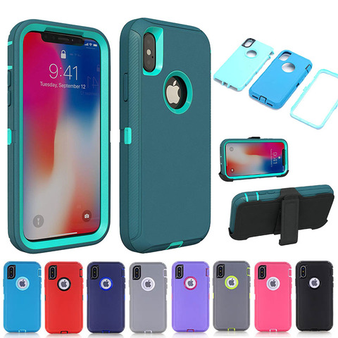 Coque blindée 3 en 1 pour iPhone, étui hybride résistant aux chocs pour modèles X, XS Max, XR, 7, 8, 6, 6S Plus, 12, 11 Pro Max, Mini ► Photo 1/6