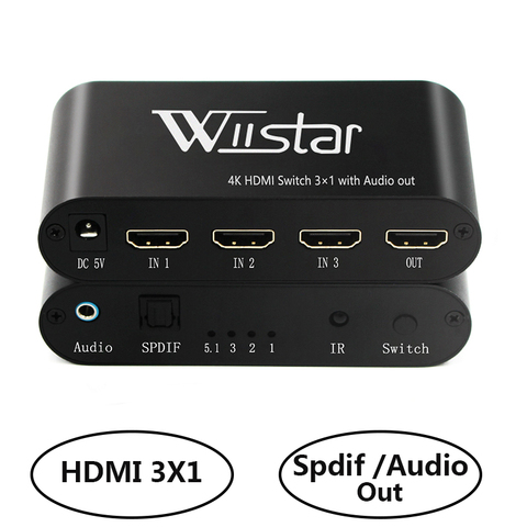 Wiistar HDMI commutateur 3x1 avec optique, 3.5mm audio iutput IR télécommande pour Xbox one s/x PS4 pro boîte de Smart TV LED ► Photo 1/6