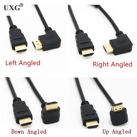 HDMI-1.4V un mâle à HDMI-v1.4 vers le bas et vers le haut et à gauche et à droite coudé 90 degrés mâle HD câble d'extension HDMI-1.4v câble d'angle 50CM 1.5M ► Photo 1/1
