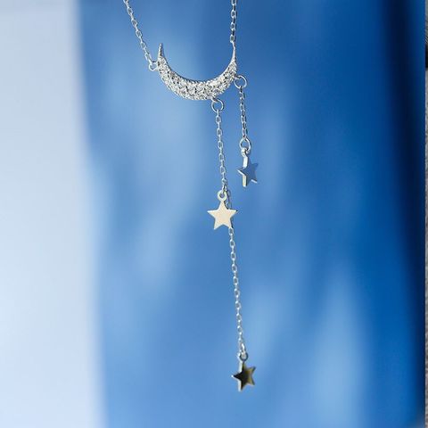 2022 nouvelle mode lune et étoiles 925 en argent sterling colliers pour fille noël cadeau bijoux en vrac vendre noël X5731 ► Photo 1/4