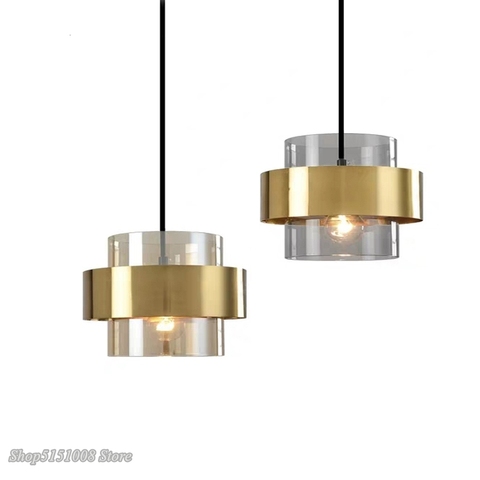 Pendentif led lampes suspendues en verre cylindrique doré, style nordique moderne, luminaire décoratif d'intérieur, idéal pour un salon, une salle à manger ou une cuisine ► Photo 1/6