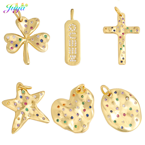 Juya bricolage Original en laiton arc-en-ciel Zircon or croix coeur étoile lettre breloques pour femmes hommes mode pendentif Badge fabrication de bijoux ► Photo 1/6