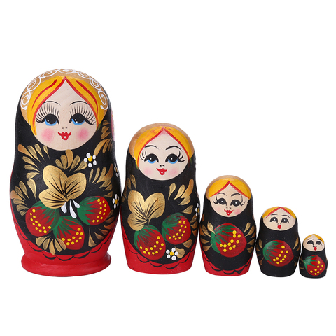 5 couches en bois fraise filles russe Poupées gigognes Matryoshka main peinture poupée pour bébé enfants cadeau Poupées gigognes russes ► Photo 1/6